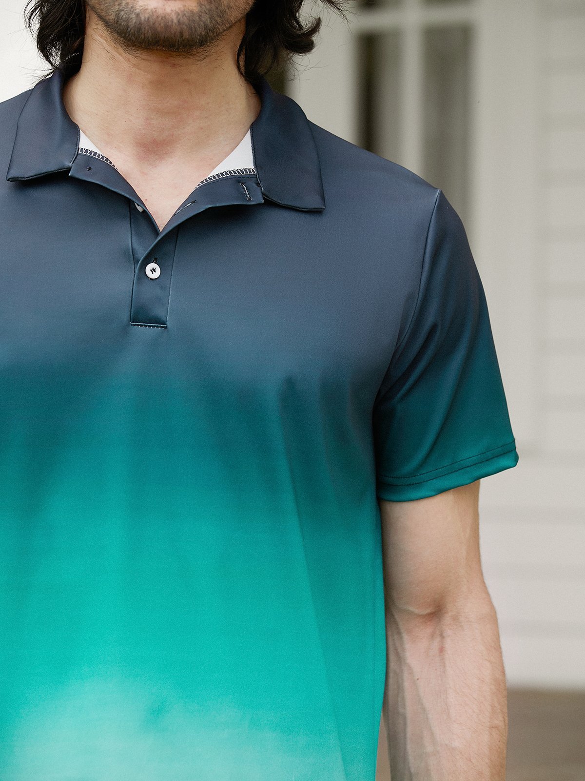 Ombre Button Short Sleeve Polo Shirt