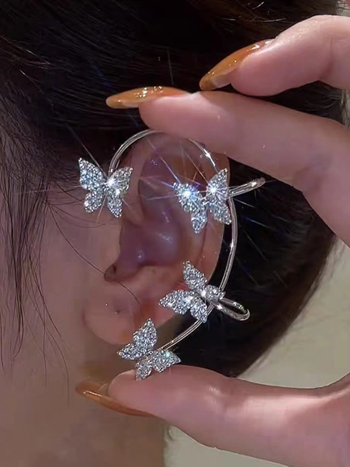 Single Metal Rhinestone Butterfly Earrings
