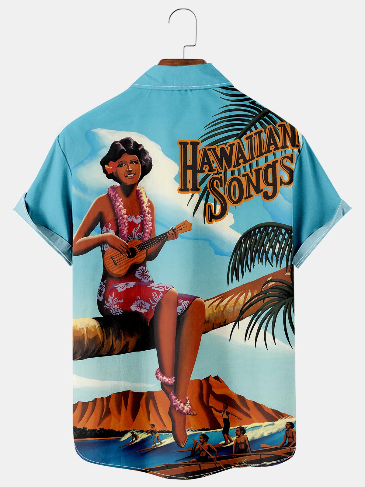 Mens Hula Beauty Print Casual Breathable Hawaiian Short Sleeve Shirt