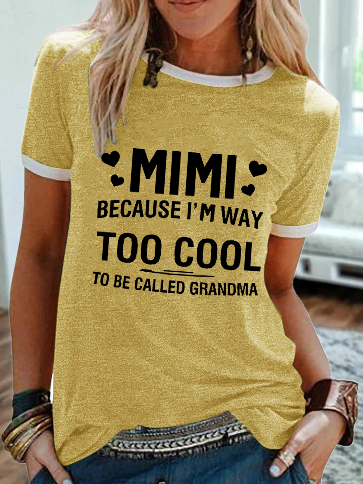 Women's MIMI Because I'M Way Too Cool To Be Called Grandma Funny Text Letters Simple T-Shirt
