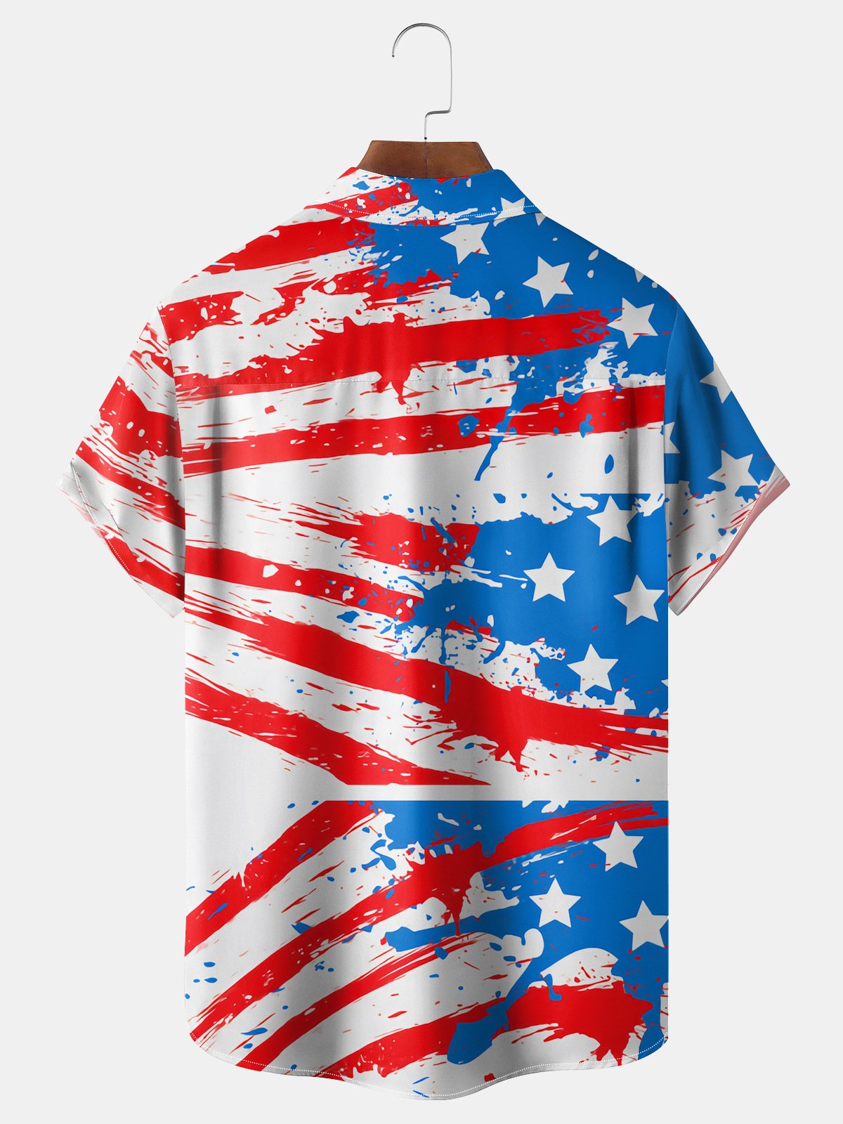 Independence Day Flag Dinosaur Chest Pocket Short Sleeve Shirt