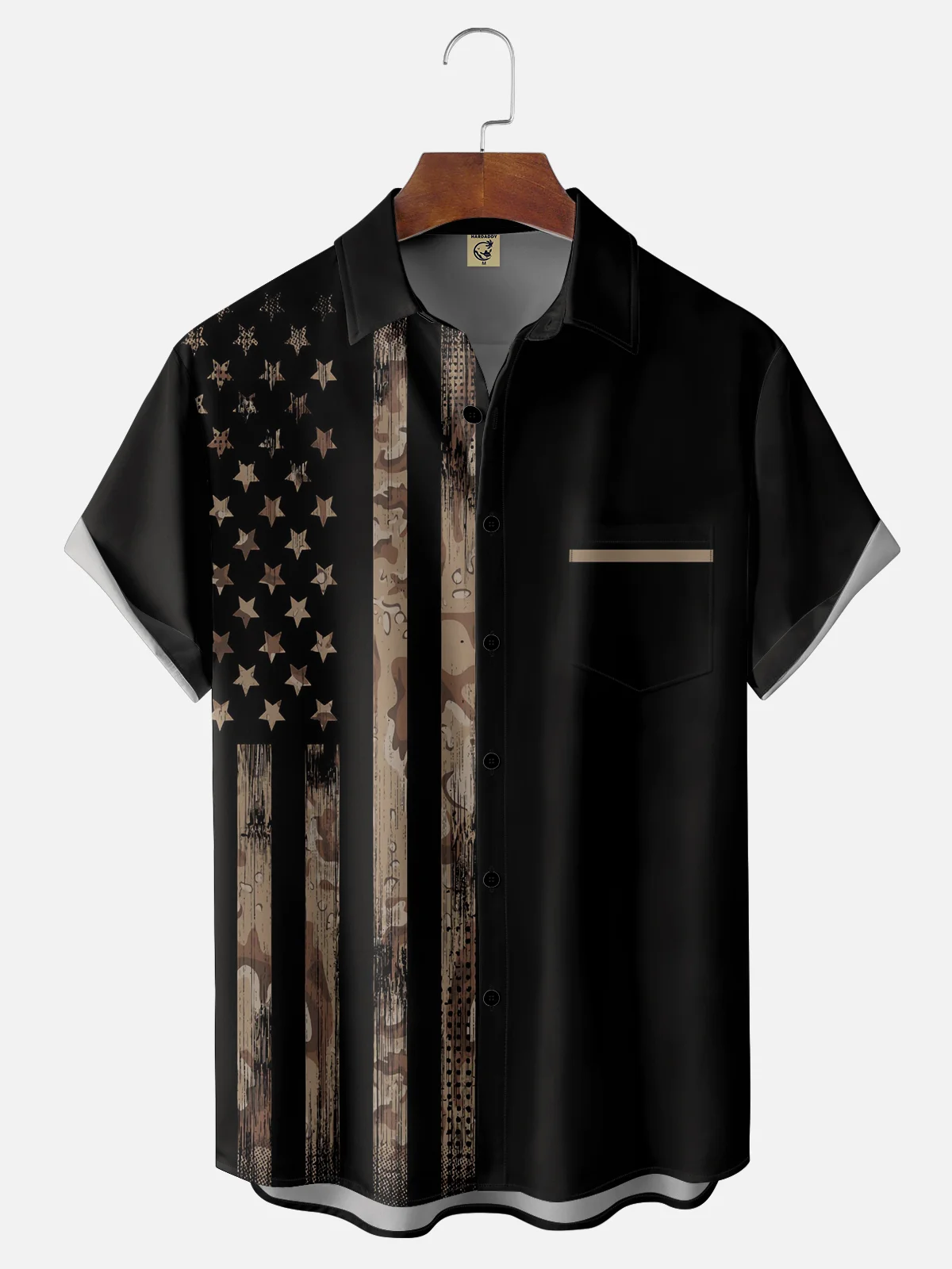 Mens American Flag Print Lapel Loose Short Sleeve Trendy Hawaiian Shirt