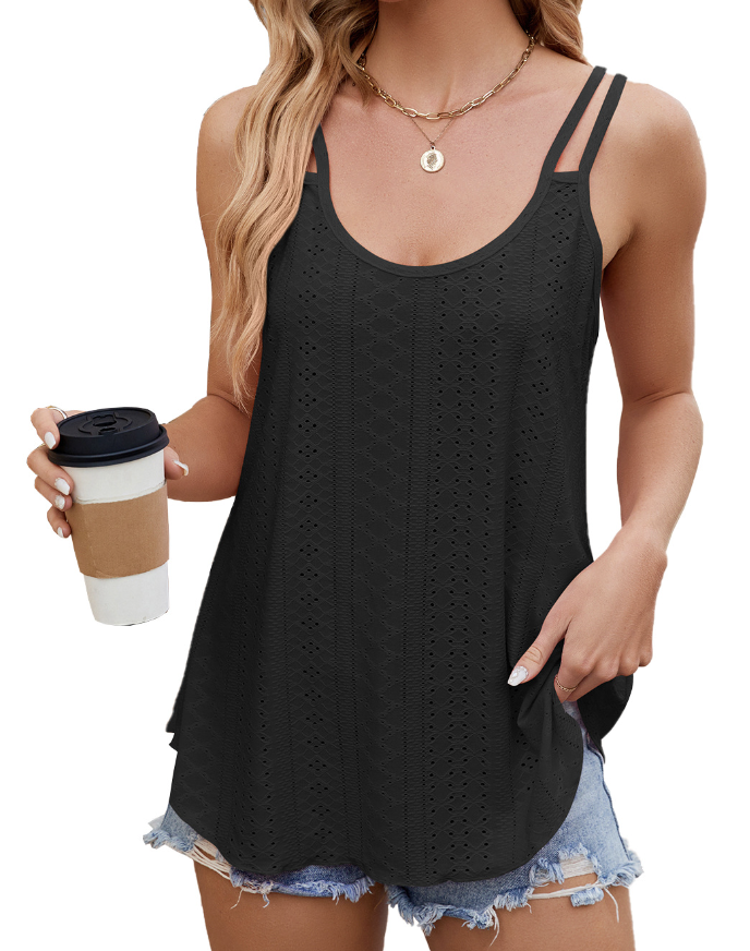 Plain Solid Eyelet Embroidery Cami  Casual Cami