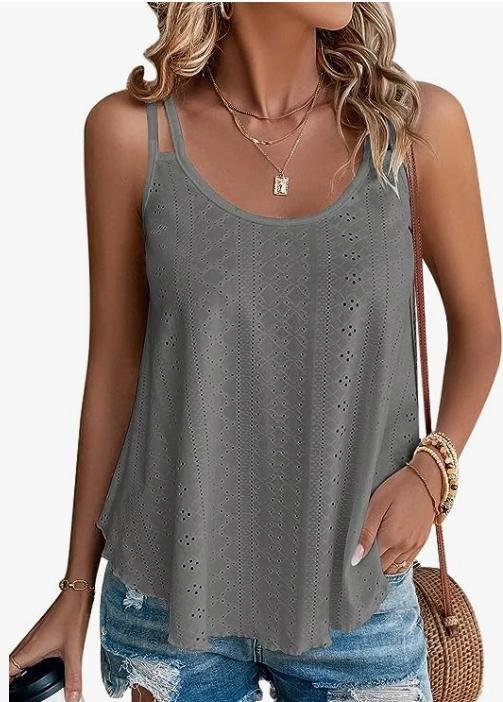 Plain Solid Eyelet Embroidery Cami  Casual Cami