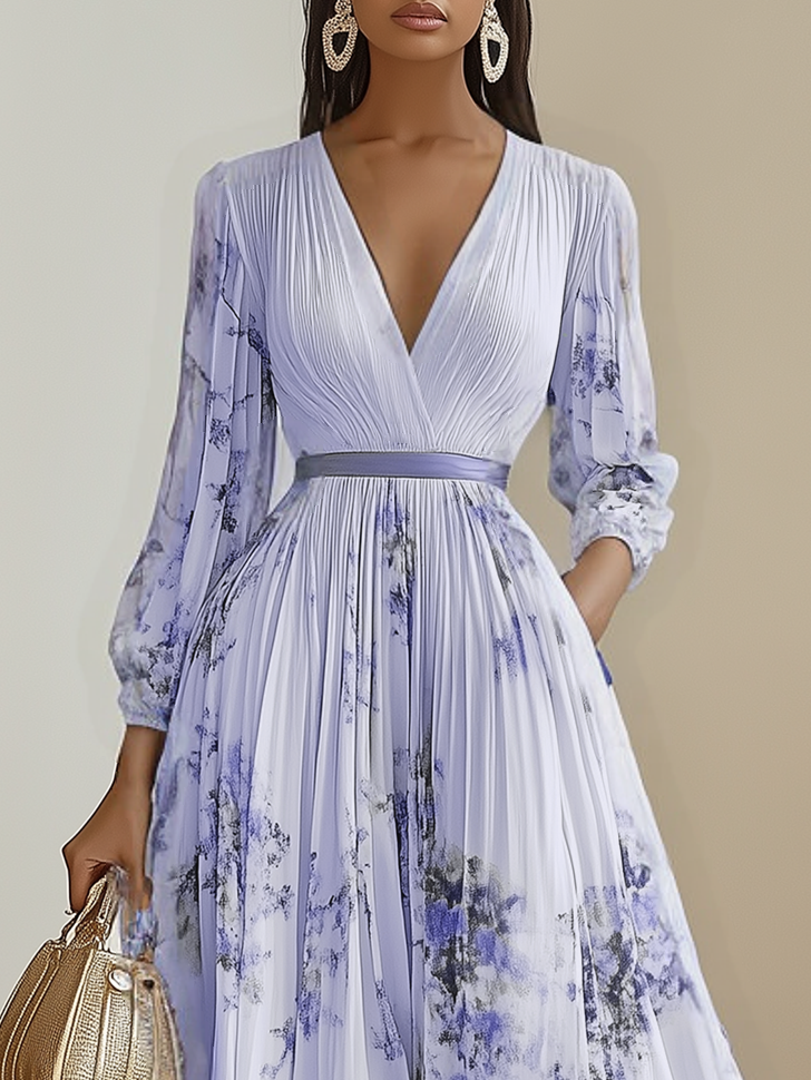 Morden Balloon Sleeve V Neck Dress With No