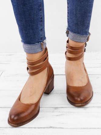 casual brass buckle low heel sandals plus size back zipper sandals