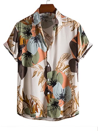 Men's Fashion Trend Rayon Print Short Sleeve Shirt
