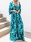 Mostata Women's Blue V Neck Floral Tie-Dye maxi Dresses