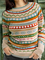Mostata Plus Size Geometric Print Long Sleeve Color-Block Crew Neck Sweaters For Women