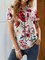 White Short Sleeve Floral V Neck Shirts & Tops