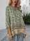 Teal V Neck Boho Cotton Floral Shirts & Tops