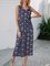 Dark Blue Cotton Floral Sleeveless Swing Dresses