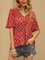 Red V Neck Boho Short Sleeve Shirts & Tops