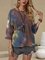 Khaki Cotton-Blend Crew Neck Casual Ombre/tie-Dye Shirts & Tops