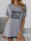 Light Gray Letter Cotton Casual Shirts & Tops