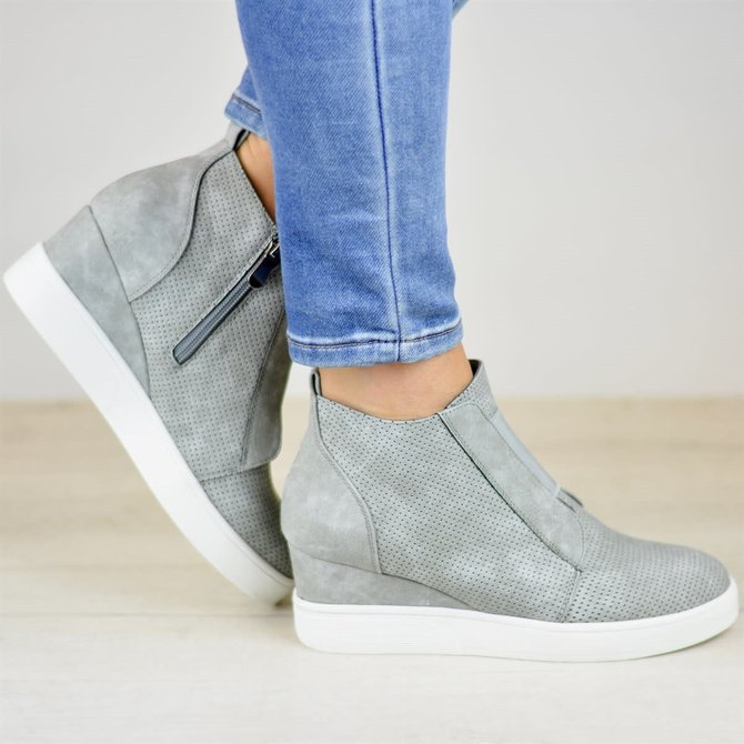 comfort zipper wedge sneakers