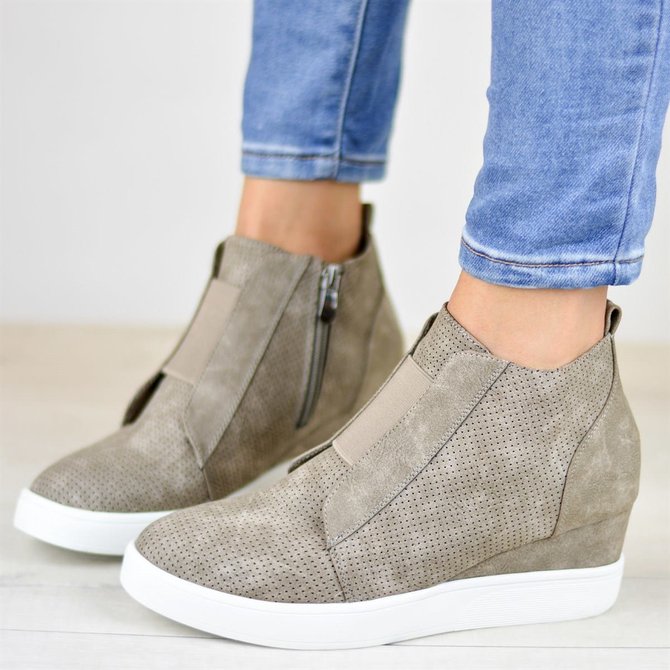comfort zipper wedge sneakers