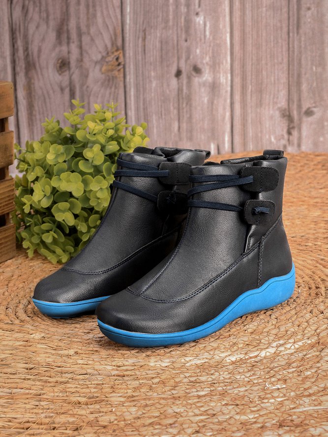 Mostata Women's winter boots Braided Strap Flat Heel blowfish shoes
