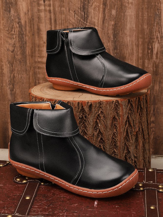 Hemmed Zip Casual Plain Short Boots