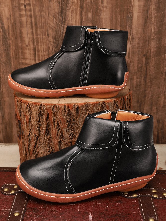 Hemmed Zip Casual Plain Short Boots