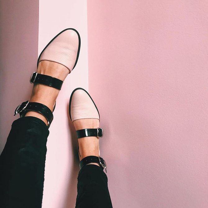 low heel color block buckle flats