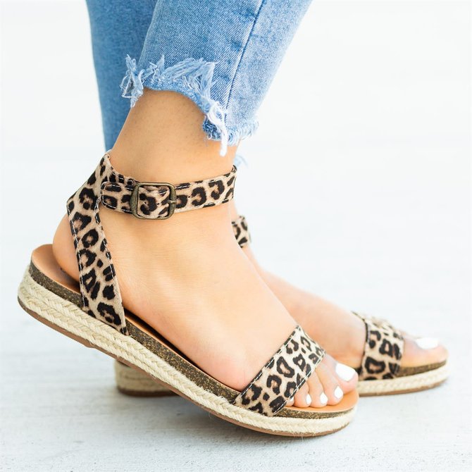 leopard espadrilles flatform wedge buckle open toe sandals