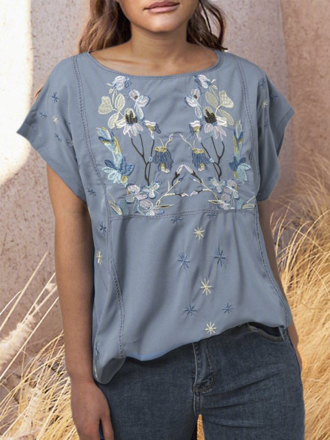 Mostata Plus Size Embroidery T Shirts Mexican Clothing Short