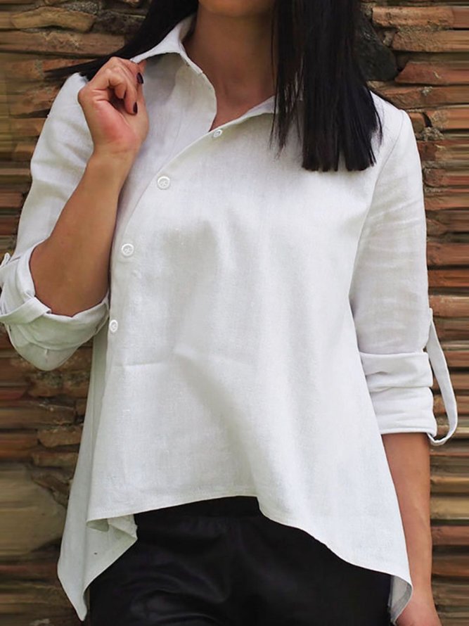 Plain Casual Shawl Collar Shirts & Tops | TOPS | Mostata Long Sleeve 