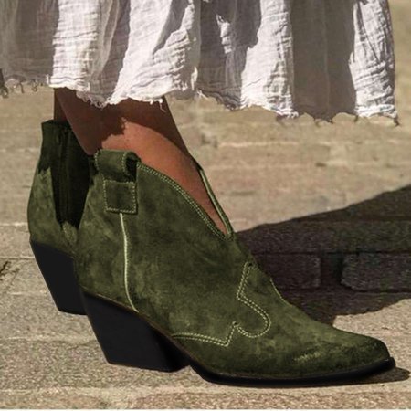 Bohemian mid-heeled pointed booties