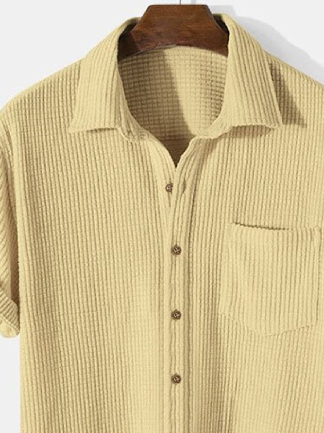Plain Corduroy Shirt Collar Shirt