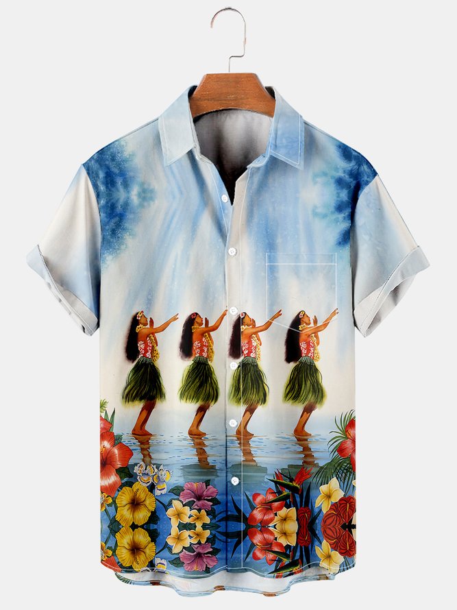 1Vintage Hawaiian Men's Short Sleeve Casual Shirt