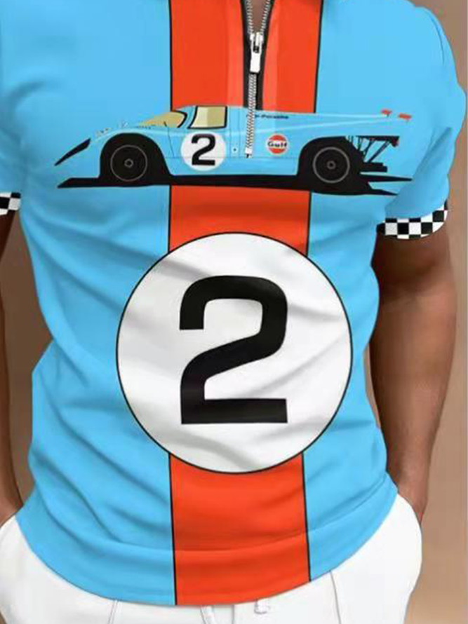 Casual Sports Series Racing And Geometric Lapel Short Sleeve Polo Top