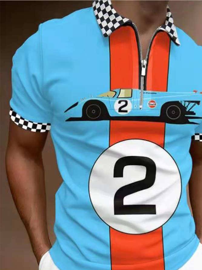 Casual Sports Series Racing And Geometric Lapel Short Sleeve Polo Top