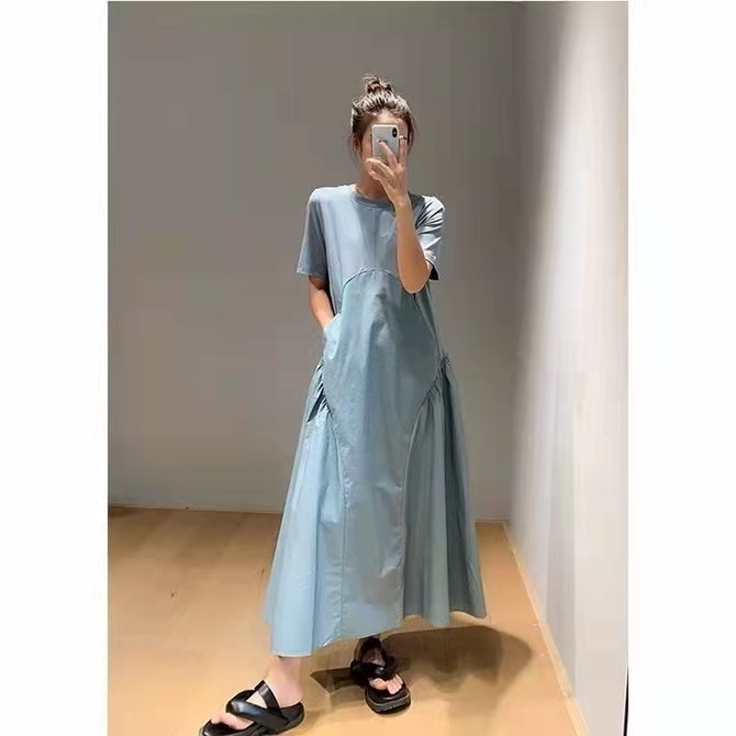 Solid Loosen Elegant Short Sleeve Woven Dress