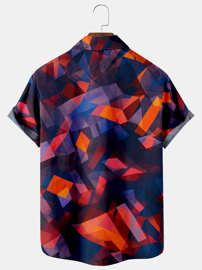 Men's Art Geometric Color Block Casual Short Sleeve Hawaiian Shirt
