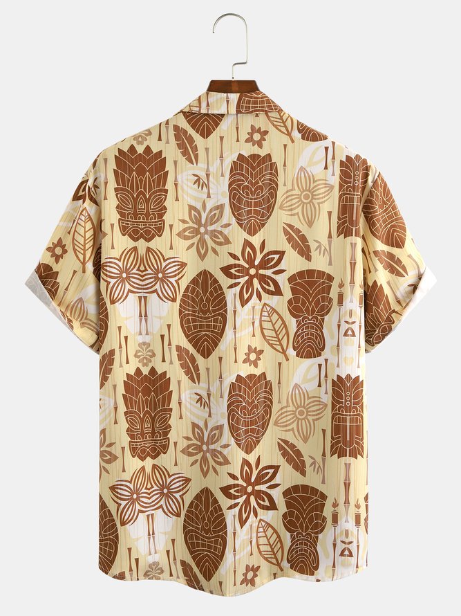 Mens Retro Aloha Hippie Print Lapel Loose Short Sleeve Funky Hawaiian Shirts