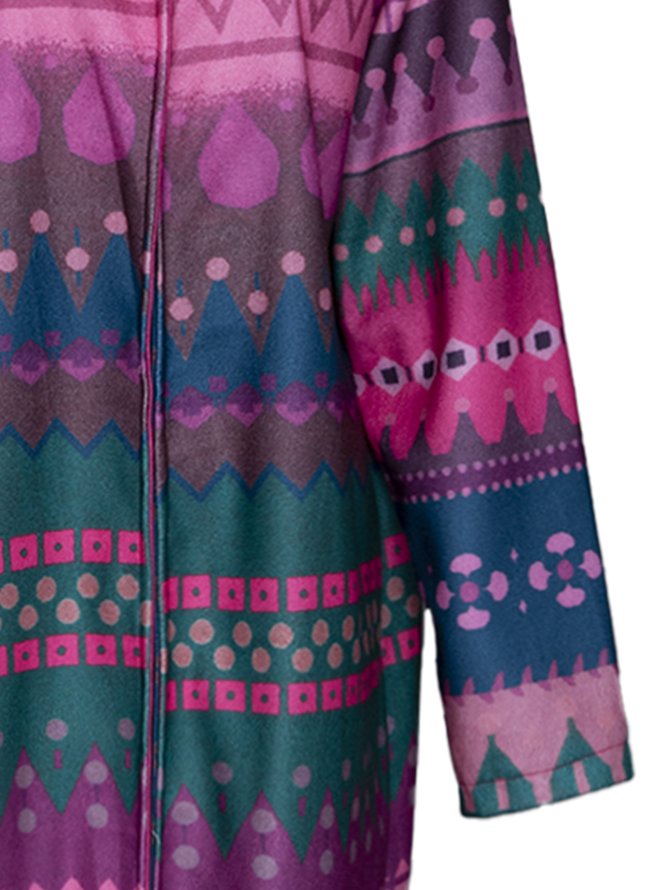 Plus Size Tribal Women Knitted Cardigans With Hoodie