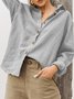 Shawl Neck Linen Solid Casual Shirts & Tops