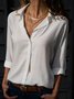 Mostata Solid Casual Stand Collar Chiffon Plus Size Blouse