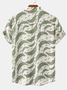 Cotton Linen Style Botanical Banana Print Lapel Cozy Linen Shirt