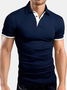 Casual Style Basic Series Contrast Color Element Lapel Short-Sleeved Polo Top