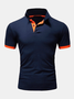 Casual Style Basic Series Contrast Color Element Lapel Short-Sleeved Polo Top