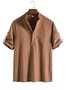 Men's Fashion Casual Solid Color Cotton Linen Mid Sleeve Shirt