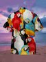 Mens Hawaiian Parrots Print Casual Short Sleeve Aloha Shirt