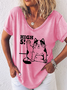 Women's Cute High 5! Funny Cat Simple V Neck T-Shirt