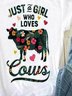 Casual loose summer cow flower pattern printed short sleeve round neck T-shirt